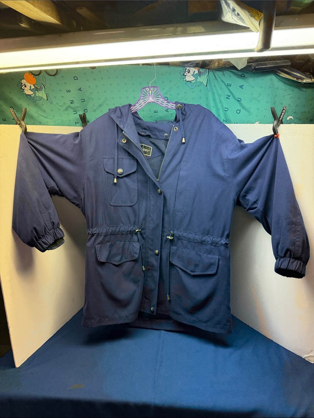 Gallery Navy Hooded Drawstring Raincoat Jacket